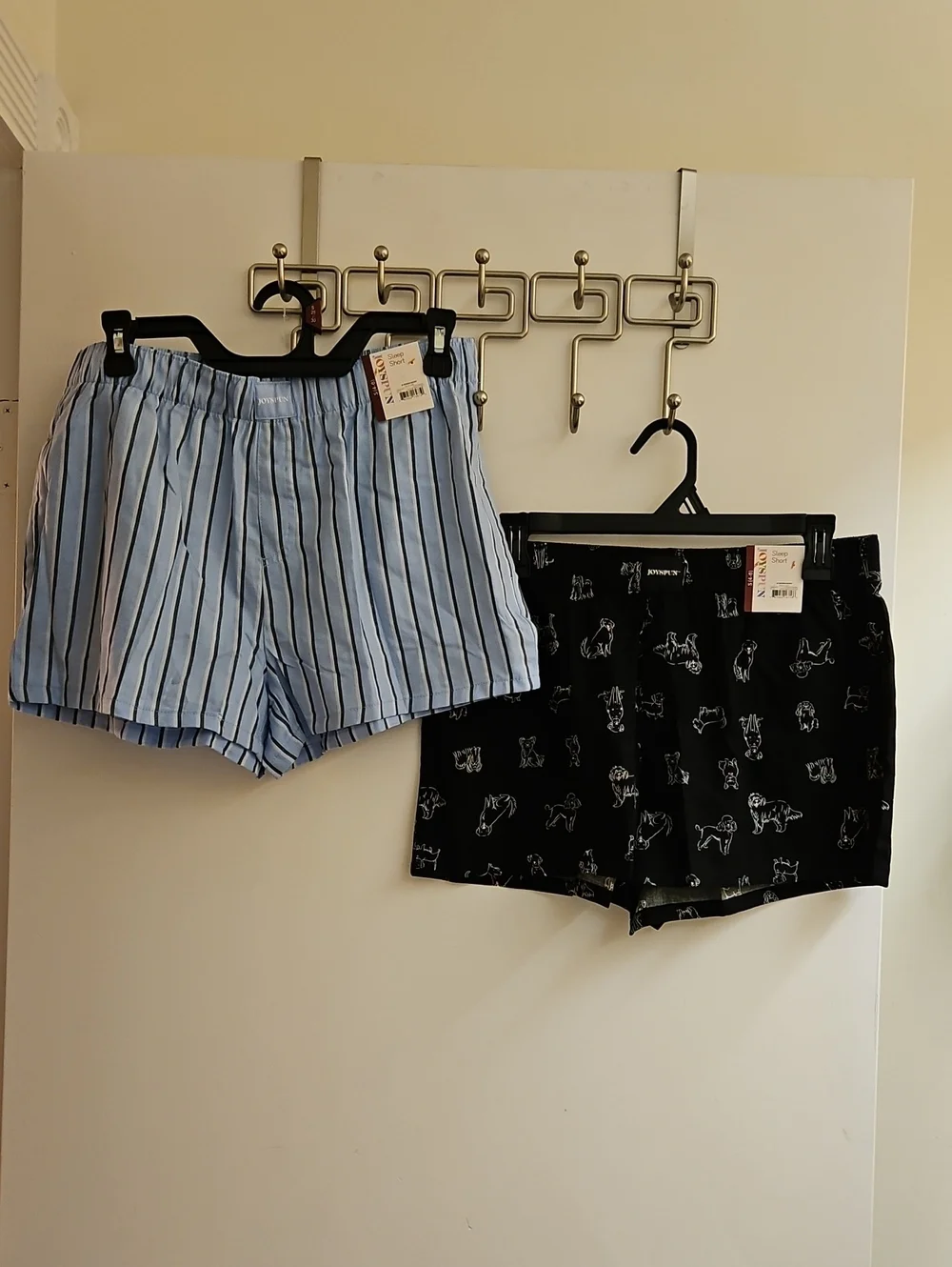 Joyspun Womens Small 4-6 Pajama Shorts Lot 2 Pc Woven Sleep Shorts Striped Dog